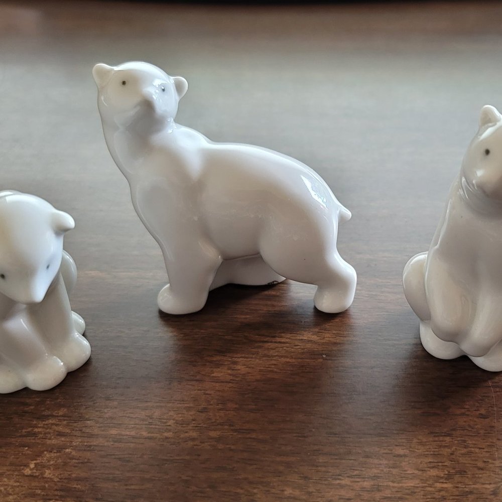 3 Vintage 1983 Porcelain Polar Bear Figurines - Beautiful, Cute